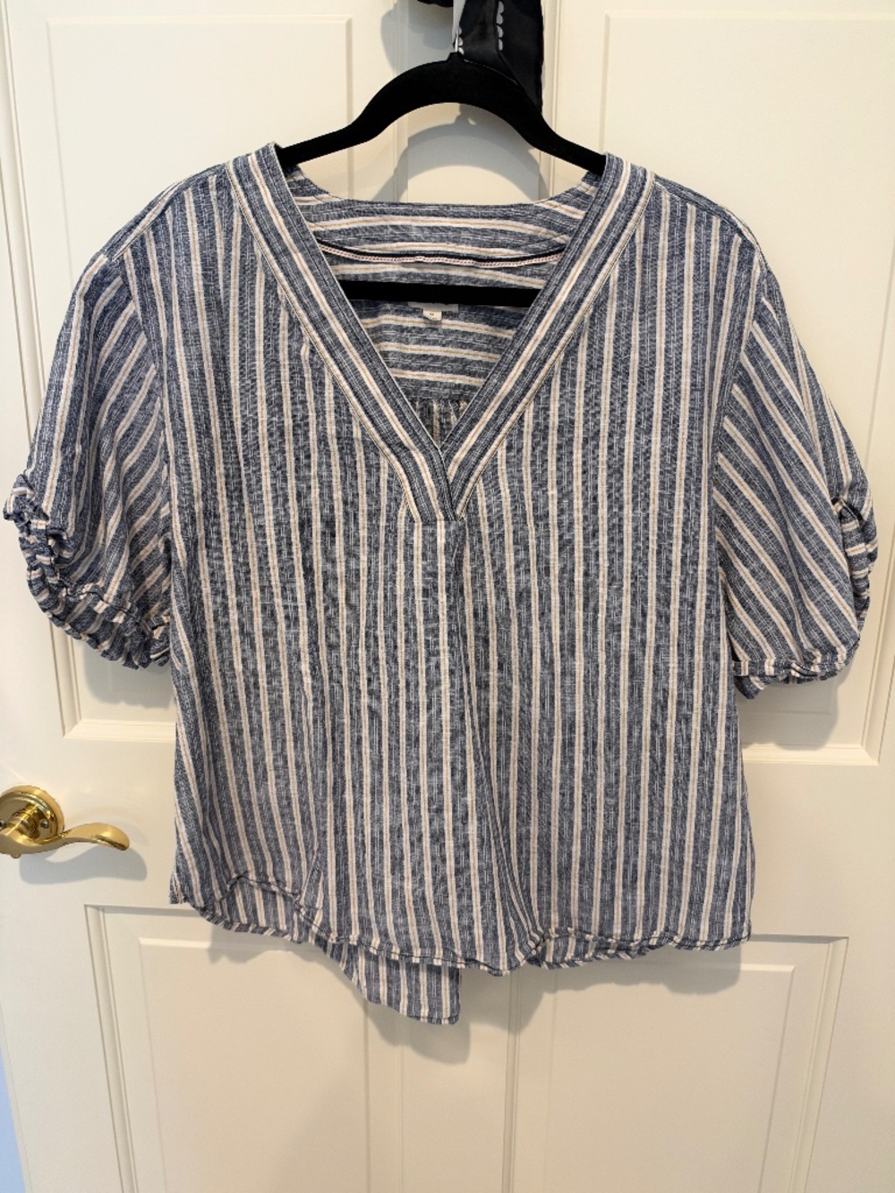 Anthropologie Pilcro Blue Striped V-Neck Blouse | XL